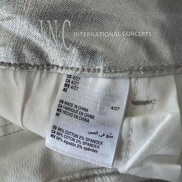 INC SZ 4/27 Boyfriend Pants Mid-Rise Stretch Silver Metallic Shiny Zip-Fly New - Picture 7 of 8